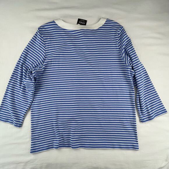 FLEUR | NWT XL Blue White Striped 3/4 Sleeve Button Crew Neck Shirt Top - Picture 7 of 7
